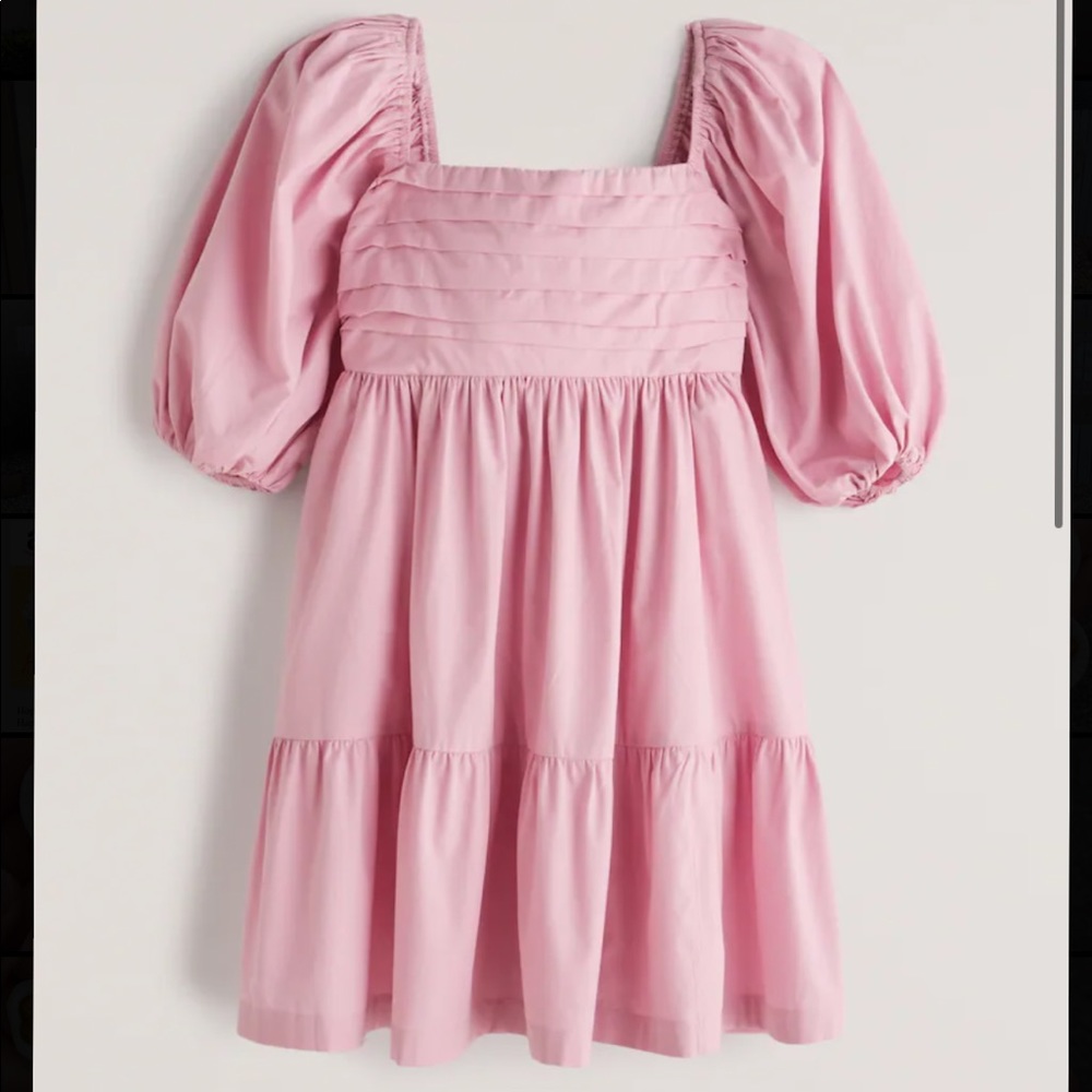 Abercrombie ruched bodice puff sleeve mini in pink
